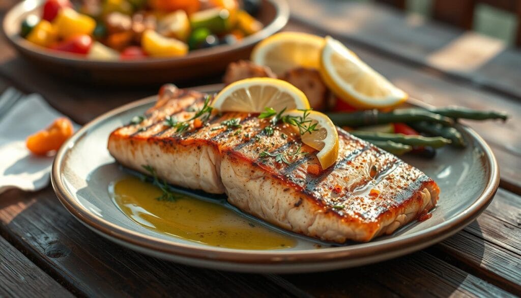 Grilled salmon on a plate