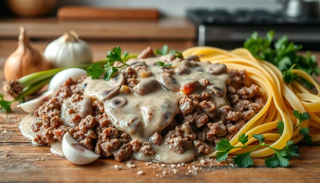 Ground beef stroganoff ingredients
