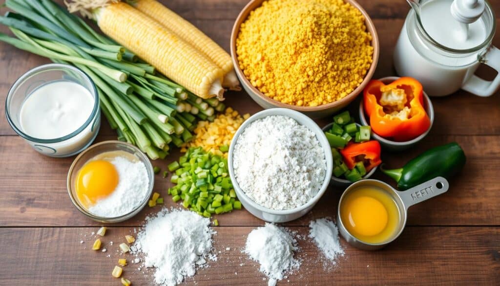 Ingredients for cornmeal fritters Ingredients for cornmeal fritters