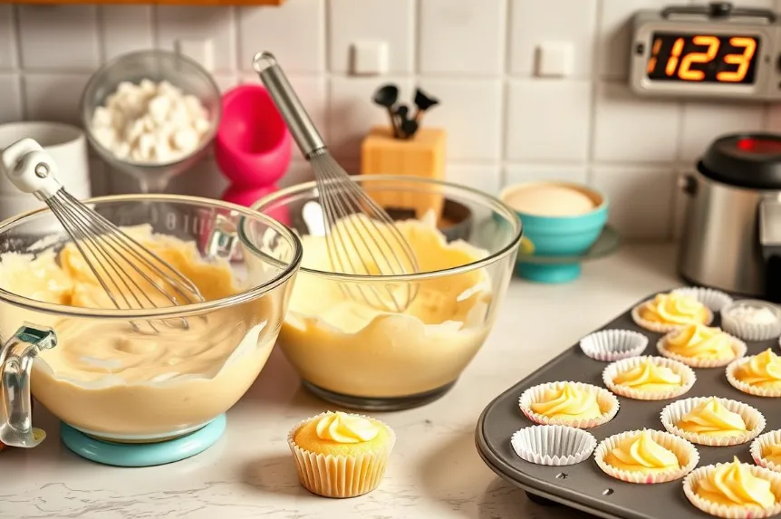 The Best Homemade Vanilla Cupcakes: Perfect Every Time 2 Close-up of freshly baked cupcakes on a cooling rack, some frosted with swirls of buttercream and others topped with colorful sprinkles