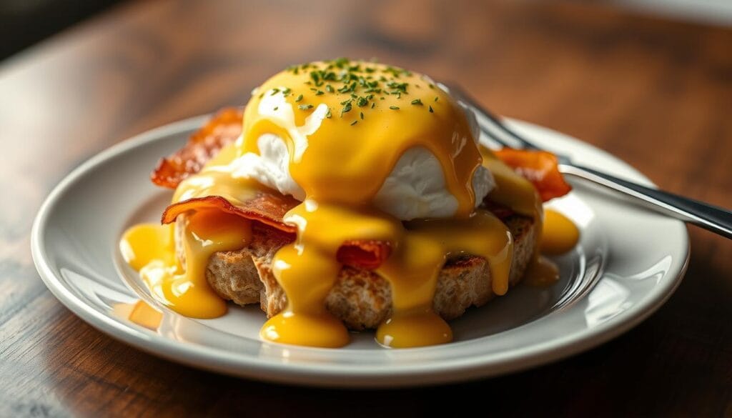 english muffin, canadian bacon, hollandaise sauce english muffin, canadian bacon, hollandaise sauce